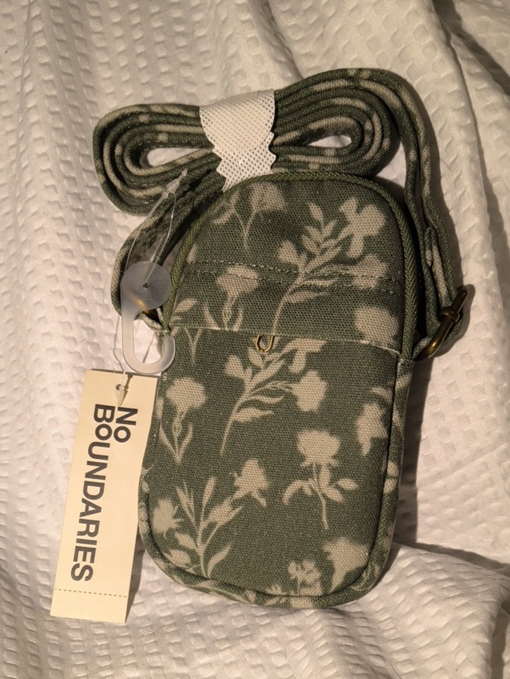 No Boundaries Olive Green Floral Crossbody Phone Pouch